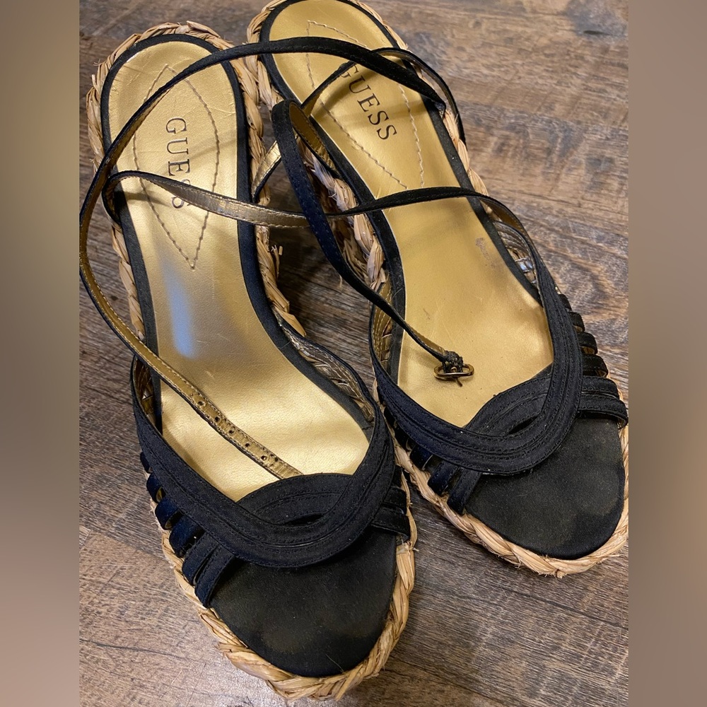 Black ankle wrap wedges